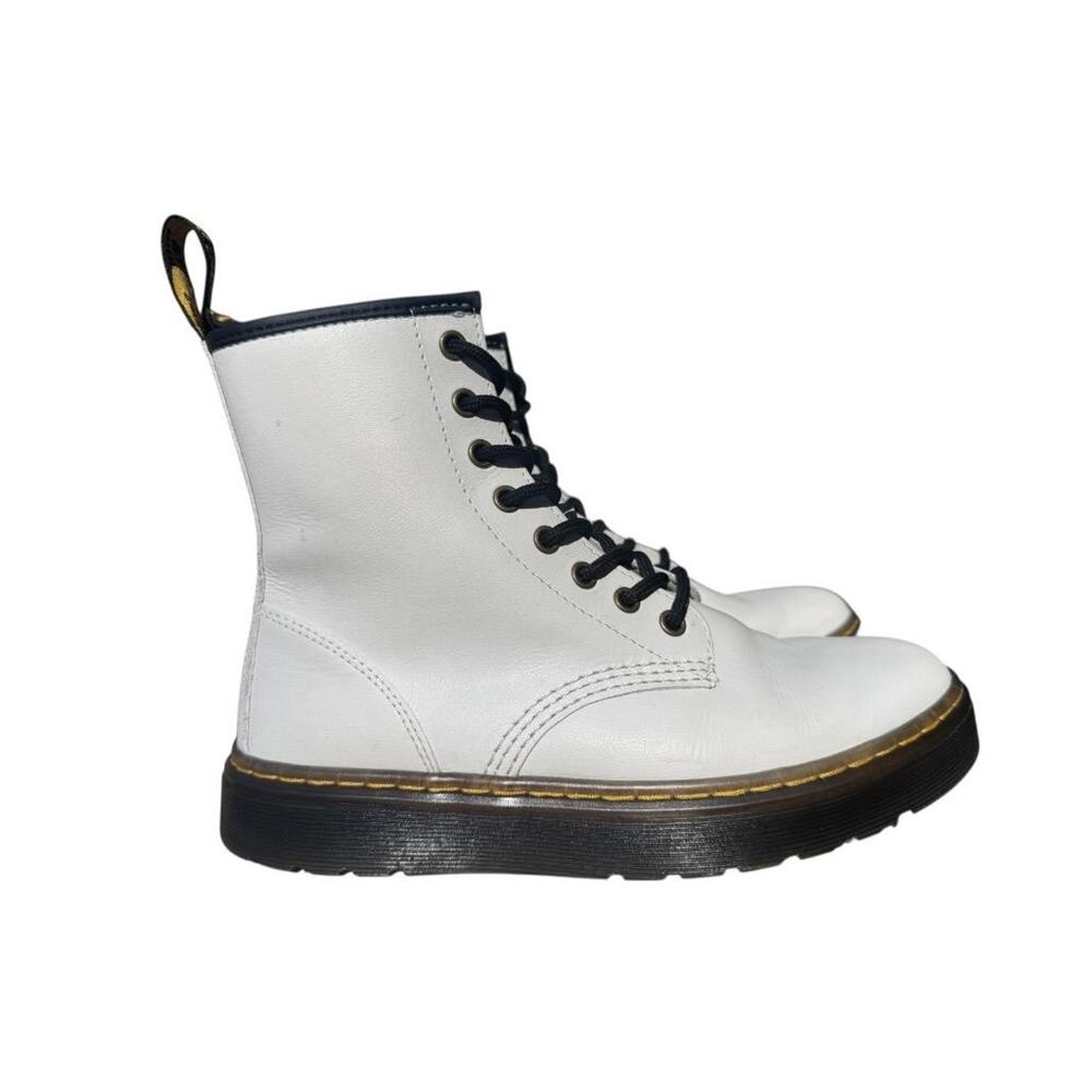Dr Martens Zavala Platform Combat Boot White Patent Leather Women US 7